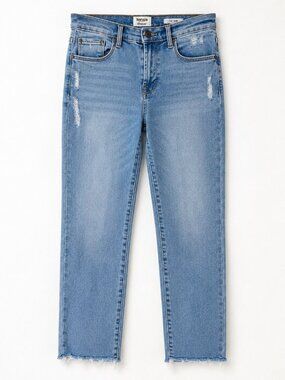 Kensie The Slim Distressed Jeans Women’s Size 6/28 Light Wash Denim Raw Hem
